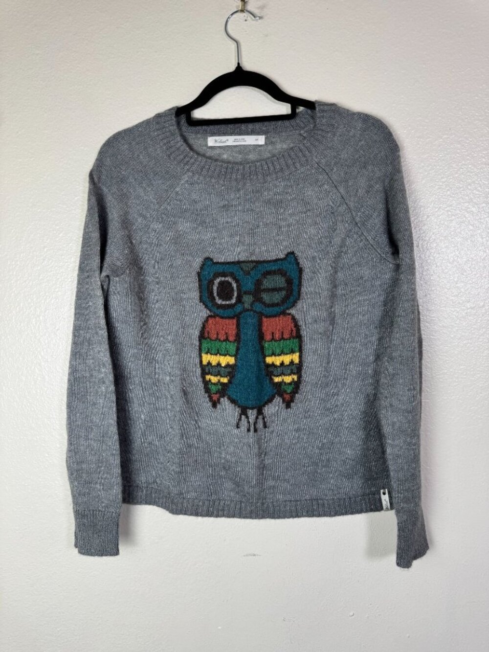Woolrich Frost Gray Owl Graphic Sweater Small Wool Blend‎ Lightweight Novelty